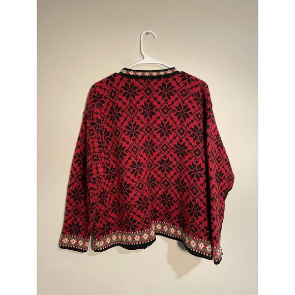 Vintage L.L. Bean Red‎ Nordic Fair Isle Print Button Front Wool Blend Cardigan - Picture 6 of 9